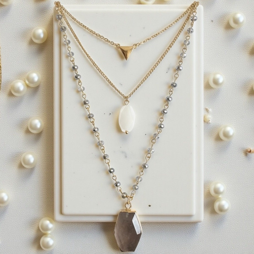 Elegant 3 Layered Statement Necklace Set